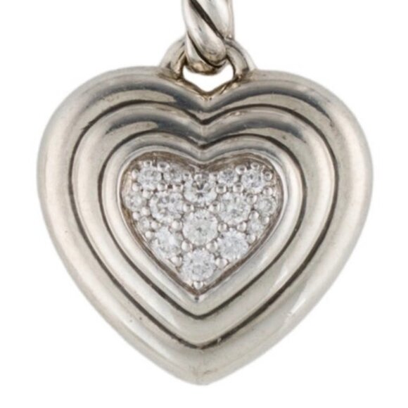 DAVID YURMAN DIAMOND 0.17 CTW STERLING SILVER 925 SCULPTED CABLE HEART PENDANT - Picture 2 of 9